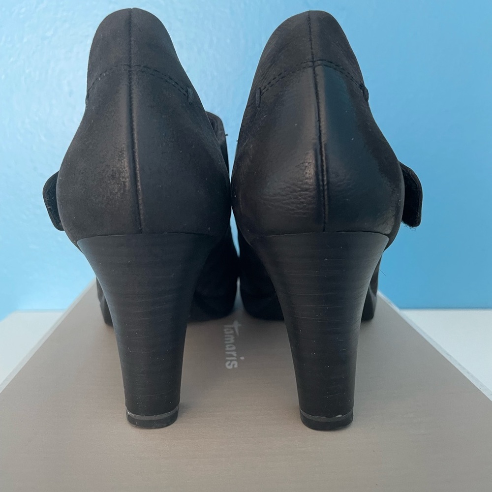 TAMARIS Wortman black suede/oiled leather shoes size 7.5 (38 EU) - Picture 4 of 6